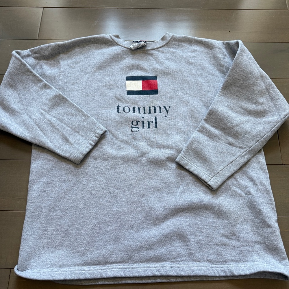 Tommy Hilfiger Vintage Light Gray Sweatshirt with Flag Logo - Picture 5 of 6